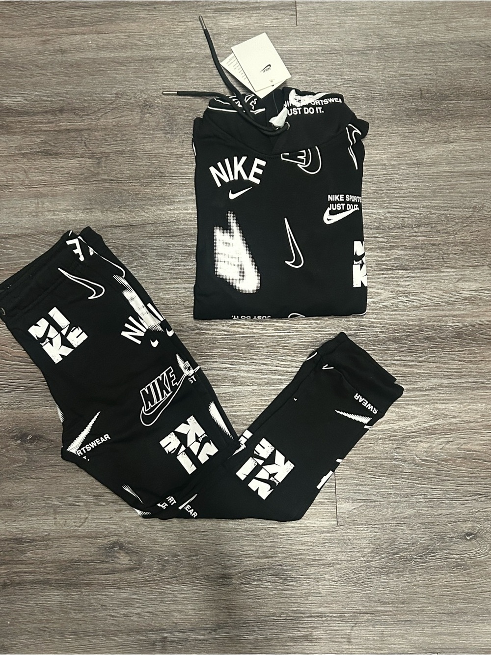 Nike Black Sweatpants & Hoodie Set with White Logo Print